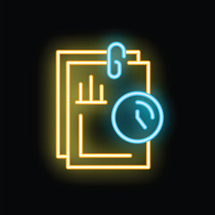 Poster - Glowing neon icon of documents with a clock, symbolizing the concept of time management and deadlines