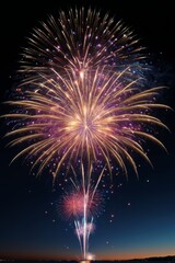 Wall Mural - fireworks in the sky above a body of water with a city in the background