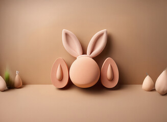 Leinwandbilder - A minimalist Easter bunny and eggs rendered in muted peach tones against a neutral backdrop.  Simple, elegant design.