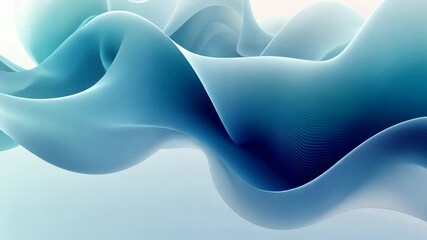 Poster - A mesmerizing digital rendering of a blue, abstract, wavy shape constructed with delicate white lines, embodying depth and movement. The gentle contrast between the soft white background 