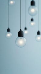 Poster - Dimmed lighting casts a gentle glow from suspended bulbs, creating an ambient atmosphere. The light blue background enhances the minimalist elegance of the setting, inviting reflection and calm