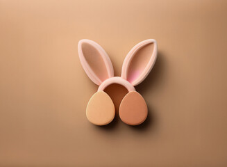 Leinwandbilder - A minimalist 3D rendering of bunny ears and eggs, suggesting Easter.  The pastel color palette is soft and calming against a neutral background.