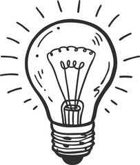 hand drawn light bulb illustration vintage style idea symbol in black and white