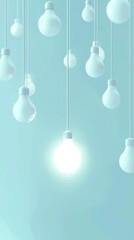 Poster - Light bulbs hang gracefully from above against a serene light blue background, their soft glow creating a tranquil ambiance perfect for relaxation or inspiration