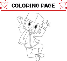 Wall Mural - boy is excited ramadan eid al fitr coloring page for kids