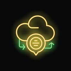 Poster - Neon icon of cloud computing showing data storage and transfer with arrows indicating data flow