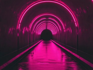 Canvas Print - Long Tunnel with Pink Light