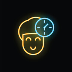 Poster - Neon sign showing a happy face thinking about time and time management