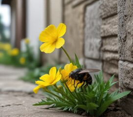 Bright yellow buttercup flower beside a house fly, buttercup, insect, wildflower