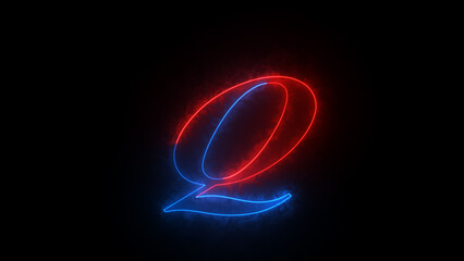 Poster - Glowing neon capital letter alphabet ''Q'' . Red and blue neon font letter 