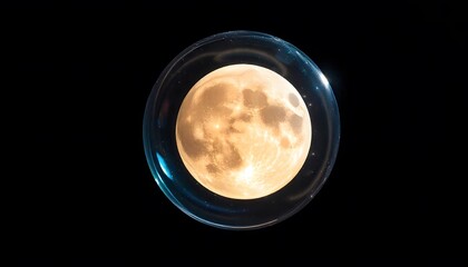 Wall Mural - Full Moon encased in a transparent bubble isolated on a black background showcasing its ethereal light