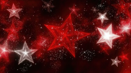 Poster - A vibrant display of red and white stars against a dark background, creating a festive atmosphere.