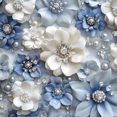 Wall Mural - Blue and White Flowers with Pearls