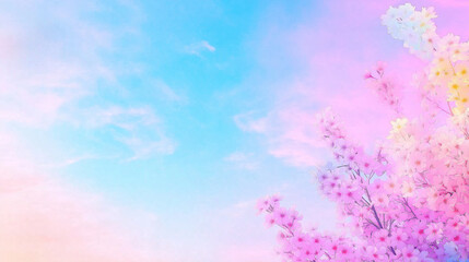 Wall Mural - pastel cherry blossoms dream: delicate pastel pink and yellow cherry blossoms branch against a vibra