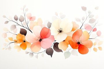 Wall Mural - Vibrant watercolor floral arrangement featuring soft blossoms and delicate leaves on a light background