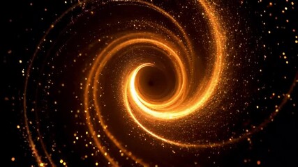 Wall Mural - spiral of glowing golden particles rotating against a dark background, evoking a sense of cosmic won