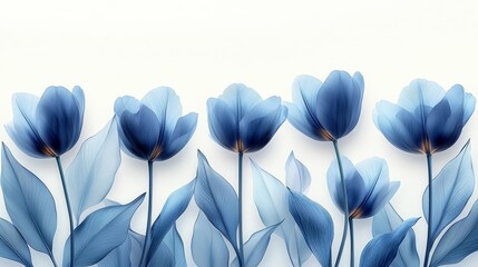 Poster - Minimalist Navy Blue Tulip Floral Pattern on Crisp White Background