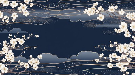 elegant cherry blossom branches on dark background for asian floral design
