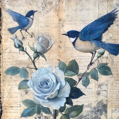 Wall Mural - Blue Bird on Blue Rose,