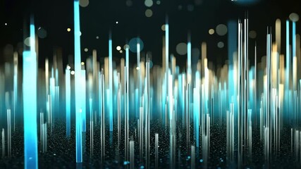 Poster - Stunning animation of glowing blue and gold sound waves on a dark background creates a mesmerizing effect