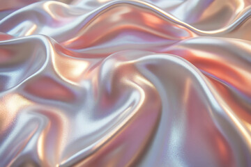 Poster - Close-up view of flowing fabric with a silky, lustrous texture showcasing iridescent colors, perfect for backgrounds and design projects.