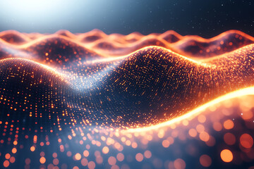 Aufkleber - This vibrant abstract image features illuminated waves of particles, showcasing a captivating interplay of light and color in a digital landscape.