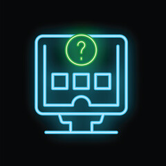 Poster - Neon computer screen displaying question mark inside website interface for frequently asked questions, online support and customer service