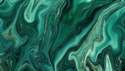 Aufkleber - emerald green abstract marble swirl texture with golden accents for modern interior design, branding, or digital art