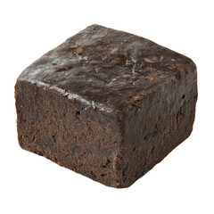 Poster - A single, dark brown, fudgy brownie cube is shown against a black background.