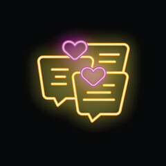 Wall Mural - Neon sign representing two instant messages with hearts, symbolizing online dating or love chat