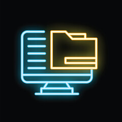 Poster - Neon folder icon displaying on computer screen with black background