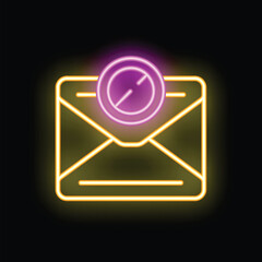 Poster - Glowing neon icon of a closed envelope with a stop sign, representing an unsent email or message