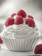 Wall Mural - Cupcake with Whipped Cream and Raspberries