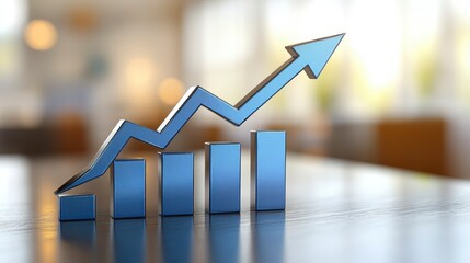 Poster - Upward Trending Graph Business Growth Financial Success 3D Render Blue Bar Chart Modern Office