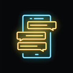 Poster - Glowing neon smartphone with speech bubbles representing an instant messaging conversation