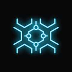 Poster - Blue neon icon depicting machine learning process on black background