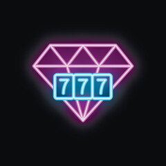 Poster - Glowing neon sign of a slot machine jackpot with sevens and a diamond shining brightly