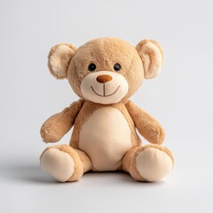 cute brown teddy bear with soft texture sitting on white background, exuding warmth and charm