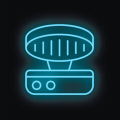 Poster - Blue neon icon of an electric waffle maker is glowing on a black background