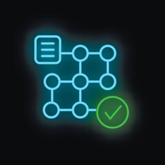 Poster - Blue neon workflow with green checkmark showing a completed project management process