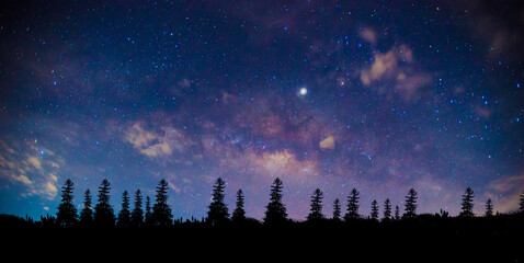 Wall Mural - panorama blue night sky and star on dark background.universe filled with stars, nebula and galaxy wi