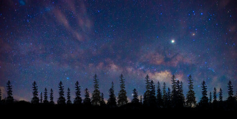 Wall Mural - panorama blue night sky and star on dark background.universe filled with stars, nebula and galaxy wi