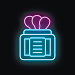 Poster - Neon server icon receiving data through fiber optic cables, representing fast and reliable data transmission