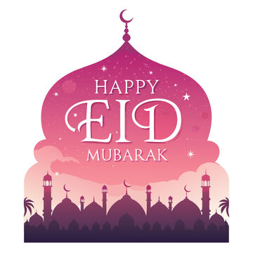 Happy Eid Mubarak Word Lettering With Pink Gradient
