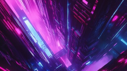 Poster - futuristic neon abstract with vivid pink and blue light streaks