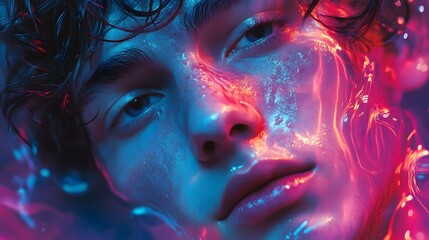 Poster - radiant neon layered artwork with vibrant bold colors fluid glowing patterns and a creative futurist