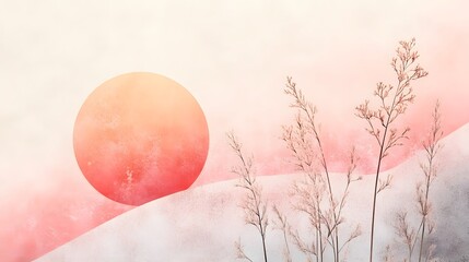 Poster - Serene Sunset Gradients Blending Harmonious Soft Tones and Delicate Abstract Patterns   Peaceful Minimalist Landscape with Soothing Pastel Colors Modern and Ethereal Aesthetic