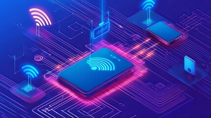 Poster - Wireless technology connectivity digital world graphic illustration futuristic environment aerial view communication network concept