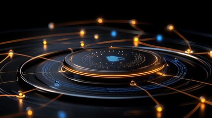 Poster - Dynamic technological network visualization in a dark environment abstract digital art futuristic concept high-tech aesthetics