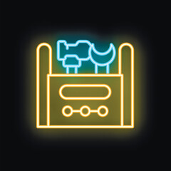 Poster - Glowing neon line toolbox icon isolated on black background. Repair and service concept. Vector illustration